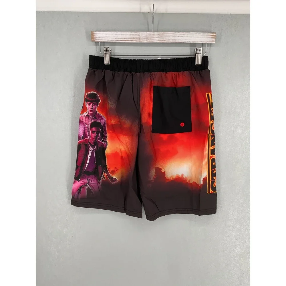Stranger Things Boys Swim Shorts Graphic Print UV50 Black Red 14/16